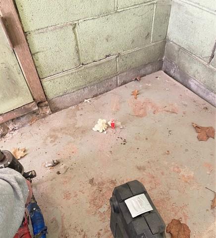 When our team began the concrete repair, the slab had settled about 3 inches. Our team's goal is to completely lift the slab to rest just below the garage door seen in the left-hand side of the photo.