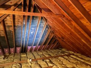 Due to poor ventilation in the attic, mold had grown all over every single rafter throughout the attic!