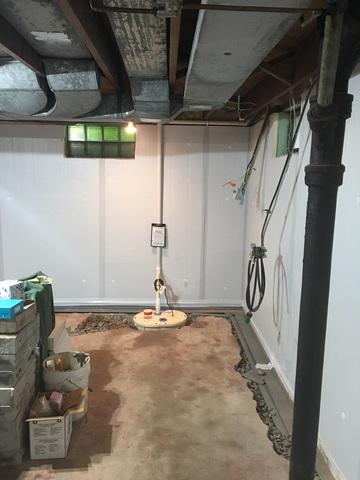 Our team installed our WaterGuard Below Floor Drain, SuperSump Plus M53, and Foamax Wall Panels to fully waterproof their basement.