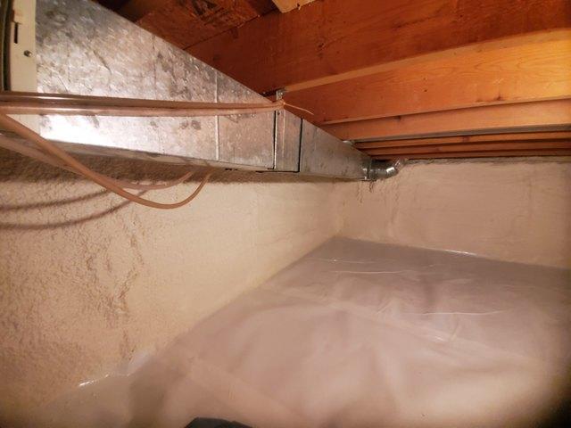 The walls of the crawl space are spray foamed to ensure that no air or moisture leaks through.