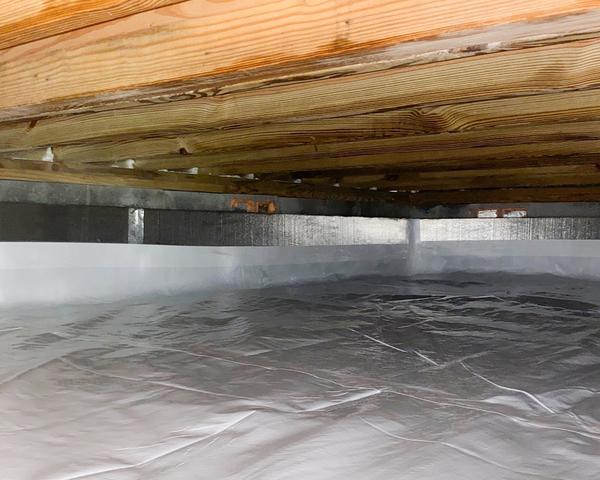 A completed CleanSpace Encapsulation System should make the crawl space nice and bright, providing excellent coverage against water vapor entering the crawl space.