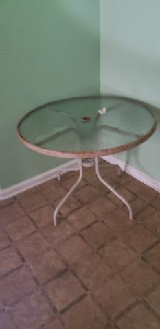 Glass table in the corner.
