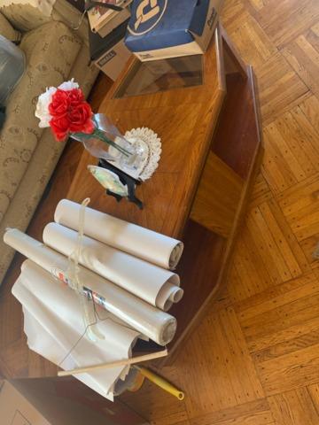 Coffee table in living room ready for removal.