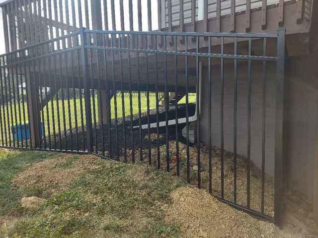 5' Black Classic, Commercial Grade, 3 Rail, Flush Bottom Aluminum Fence (1) 4' gate and (1) 8' double gate Inbstallation