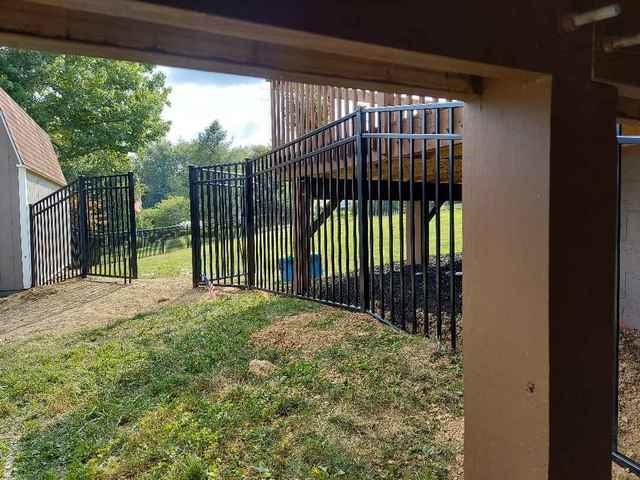 5' Black Classic, Commercial Grade, 3 Rail, Flush Bottom Aluminum Fence (1) 4' gate and (1) 8' double gate Inbstallation