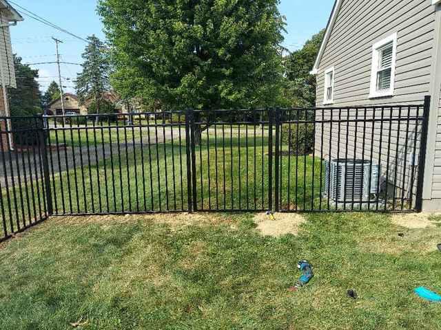 5' Black Classic, Commercial Grade, 3 Rail, Flush Bottom Aluminum Fence (1) 4' gate and (1) 8' double gate Inbstallation