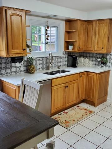 New countertop, backsplash, sink and faucet