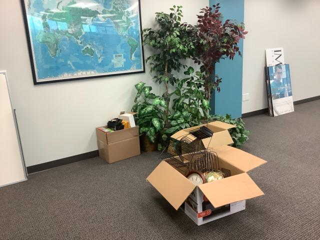 The office supplies and decorations in this photo will be taken to a local donation center for reuse.