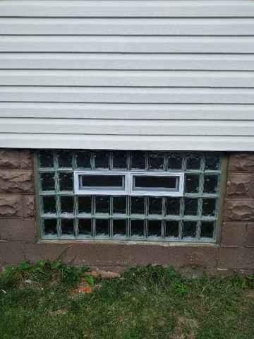 (3) Glass Block Windows with AIR VENTS / (1) Glass Block Window SOLID NO AIR VENT with DRYER VENT In two  Basements