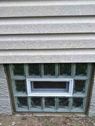 (3) Glass Block Windows with AIR VENTS / (1) Glass Block Window SOLID NO AIR VENT with DRYER VENT In two Basements