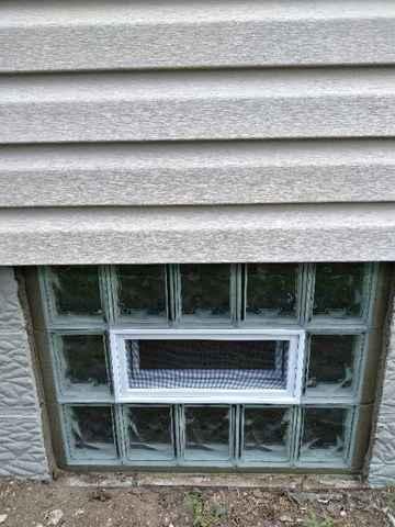 (3) Glass Block Windows with AIR VENTS / (1) Glass Block Window SOLID NO AIR VENT with DRYER VENT In two  Basements