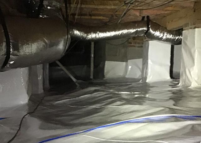 The CleanSpace Encapsulation System creates a water barrier from the element water from being sucked up into the wood and insulation in the crawl space.