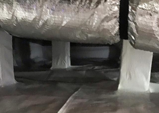 A completed CleanSpace Encapsulation System should make the crawl space nice and bright, providing excellent coverage against water vapor entering the crawl space.