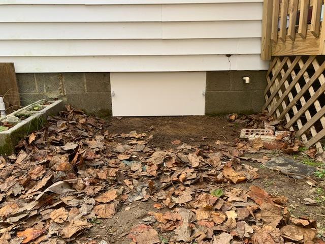 The EverLast door is a custom-sized PVC panel that is placed over the outside of the crawl space entrance. It is mechanically fastened into the foundation walls but is easily taken off by turning the screw handles on each side. The EverLast door, along with the Friction Fit door will help bolster the crawl space's defenses against outside influence.