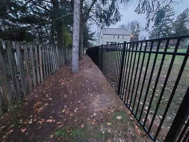 5' Black Classic Aluminum Fence Commercial Grade, Flush Bottom, 3 Rail (1) 3' single, (1) 4' single and (1) 6' double gate installation
