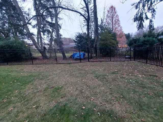 5' Black Classic Aluminum Fence Commercial Grade, Flush Bottom, 3 Rail (1) 3' single, (1) 4' single and (1) 6' double gate installation