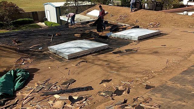 During the removal of the old roof, we expose the decking. If the decking is rotted, old, and brittle, we replace it.