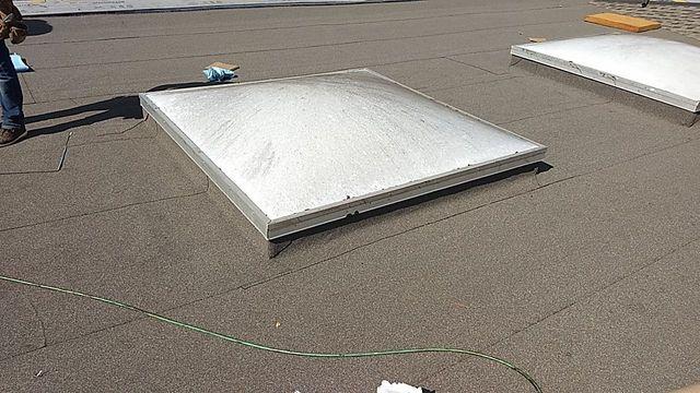 This is where we applied Mule-Hide SA Nail Base and Mule-Hide SA App Cap Sheet for the low slope/flat sections.