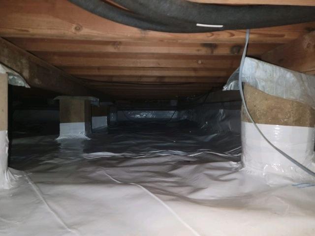 In this photo, you can see the CleanSpace vapor barrier installed by Olympic Restoration Systems.