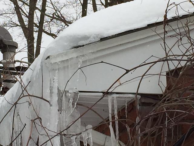 <p>Huge icicles forming around the gutters and eaves can prevent the flow of water, causing it to build up and break your gutters and leak water into your home.</p>