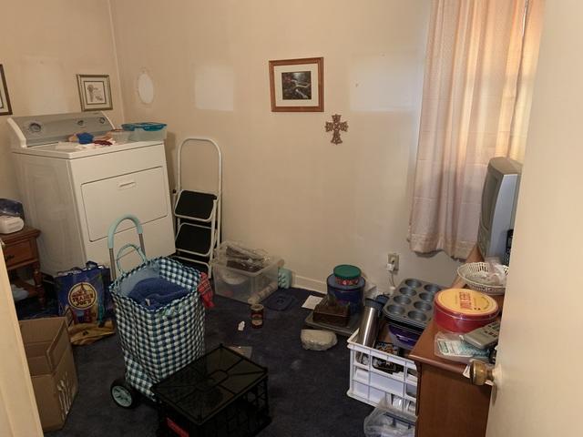 This space has been used for storage and different odds and ends including housewares, kitchen items, electronics, and small furniture.