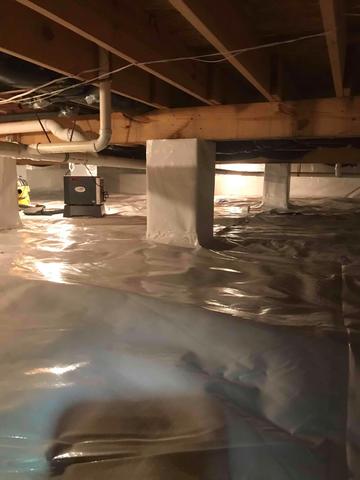 Our Foreman Joe and his crew members Brian and Kyle installed CleanSpace vapor barrier to seal the ground and walls from moisture passing through