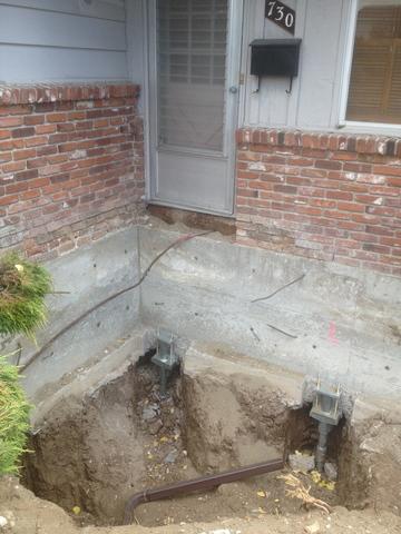 Helical Piers at front porch Brookfield Drive Reno, NV 89503