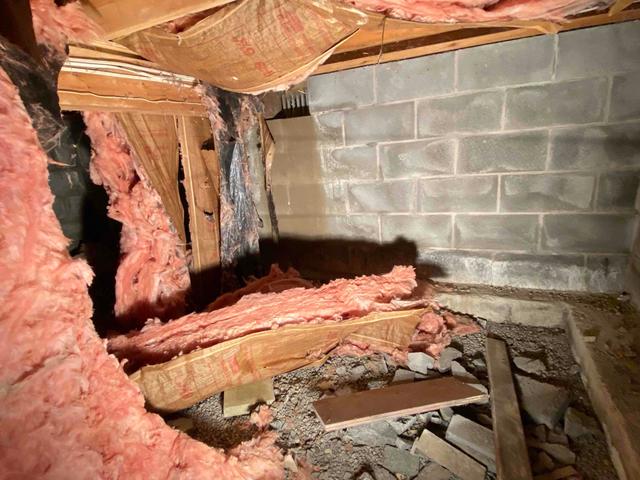 Fallen fiberglass insulation