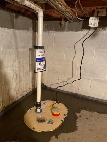 Super Sump Plus and Waterguard installed where water seeps in aa the floor wall joint.