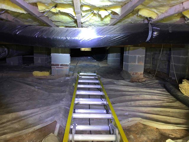 Exposed Dirt Floor and Falling Fiberglass