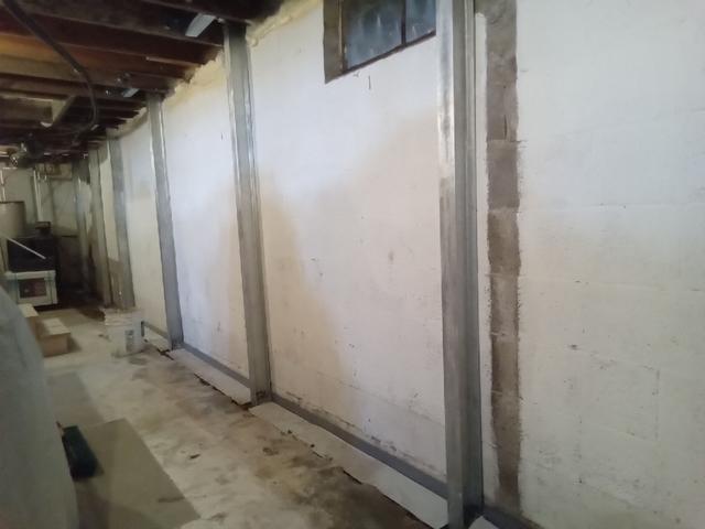 Basement Waterproofing and Wall Stabilization in Progress