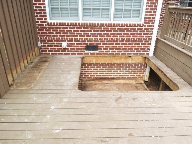 We removed the hot tub and storage bench and also cleaned up all debris from the area. Now, our customer is ready to have some deck work done to take care of the large hole in their deck! Our customer was very pleased with our work!
