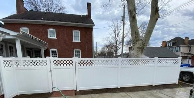 6' Acadia Lattice Top White Vinyl Fence / (2) Gates / Fence Level Across the Top will be gaps under fence