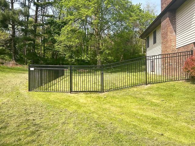 5' Classic / 3 Rail / Commercial Grade / Flush Bottom Black Aluminum Fence - (2) Gates