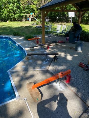 The production crew was able to lift the pool deck up 1.5".