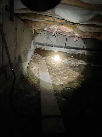 The team examines the current state of the crawl space before moving onto the next step.