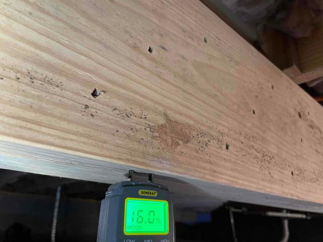 Mold and mildew have formed on many of the wooden floor joists within this crawl space. Mold growth can occur on any organic material so long as the relative humidity reaches around 60% during warmer temperatures. Musty odors and mold spores often find their way up into the home and irritate those with allergies and asthma.