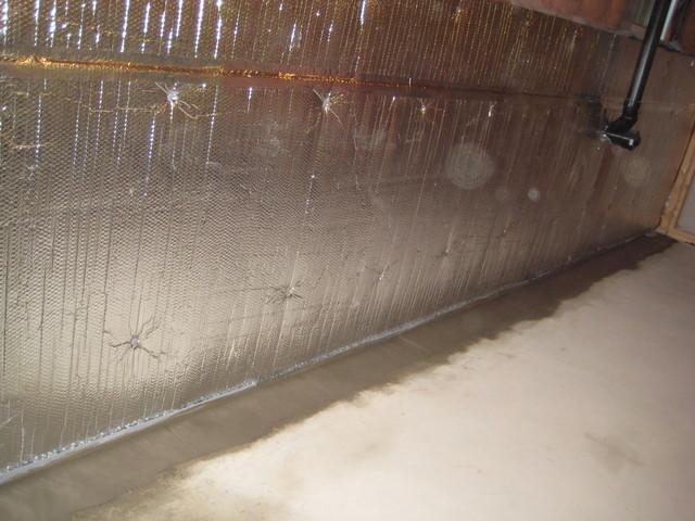 <p>A close-up of ThermalDry Walls that were installed in an Ontario basement. The ThermalDry Walls funnel moisture and water vapor into the drainage system at the base of the wall that leads to the basement sump pump.</p>