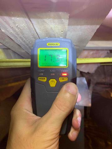 The wood supporting the floor of the home had high moisture levels, an indicator that mold growth and wood rot are occurring.