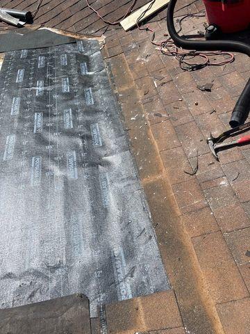 Once the decking was installed, they applied ice and water shield underlayment.