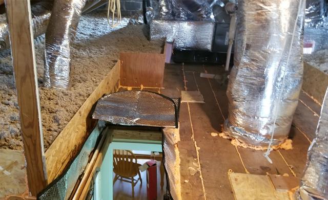 This attic is now properly sealed and insulated.  To help keep the attic insulated we seal a Hatch Cover over the entrance to the attic.