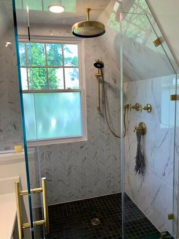 Rain Shower Head in Luxurious Bathroom