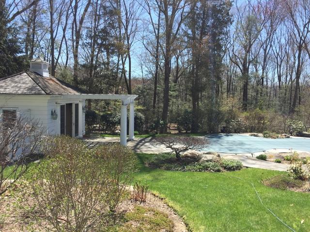 Outdoor speakers surround the pool.