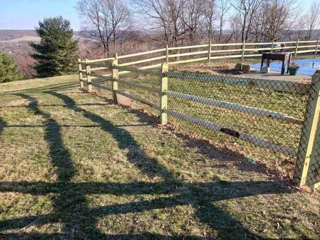 3 Rail Split Rail Natural Pressure Treated Wood / Chain Link Fence / (1) 8' Double Gate / (1) 4' gate