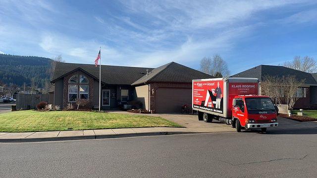 Here is a shot of the front of our house featuring our Klaus truck.