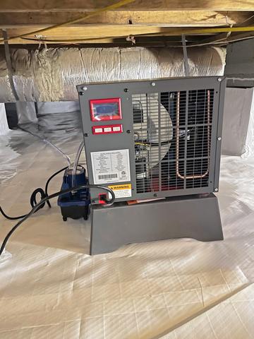 Here is one of 2 SaniDry Sedona dehumidifiers installed in the crawl space. The SaniDry Sedona was designed to solve the design issues presented by the top crawl space dehumidifiers on the market, making the SaniDry the best choice overall for crawl space dehumidification.