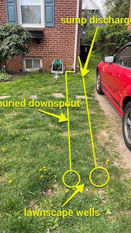 Our Basement Waterproofing Sales Pro Eric designed a discharge plan that would use distance and gravity to best send unwanted rain water away from the foundation of the home.