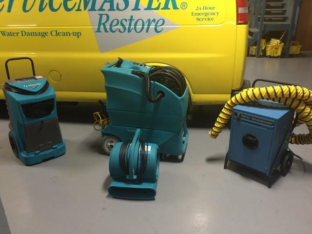 <p>These are a few pieces of drying equipment we use when remediating water - from left to right - Refrigerant Dehumidifier, Typhoon water extractor, Dessicant Dehumidifier, and Air Mover.</p>