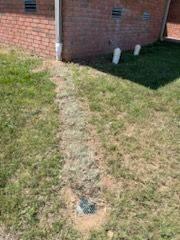 This is one of the downspouts that our team buried far enough from the foundation so water won't damage the property.