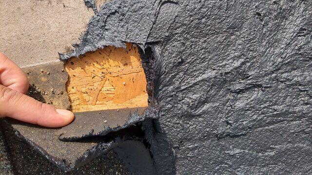 Here we see the underlayment ripping off and exposing the last layer of defence